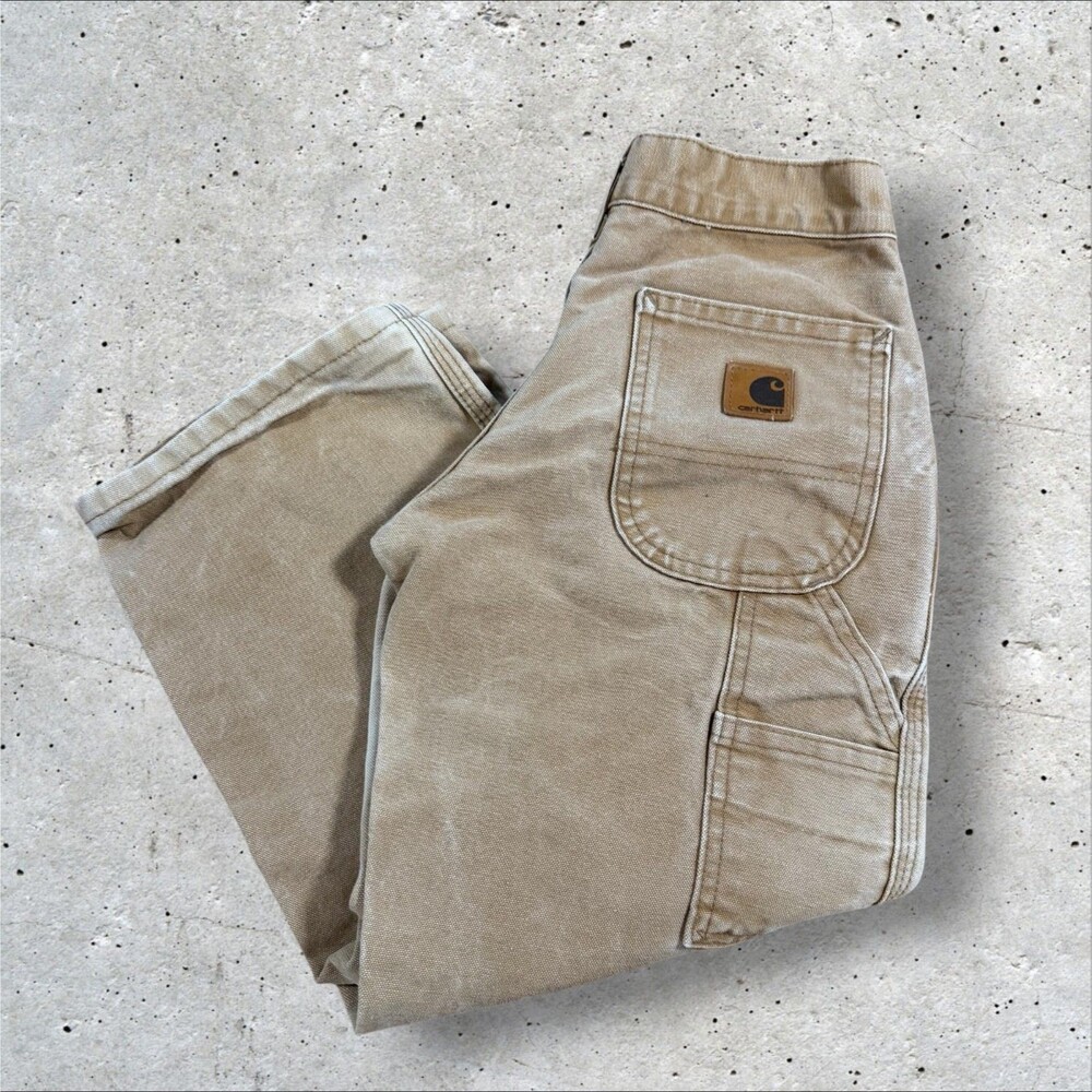 Vintage Carhartt Boys 8 Regular Carpenter Pants Duck Canvas Distressed Workwear